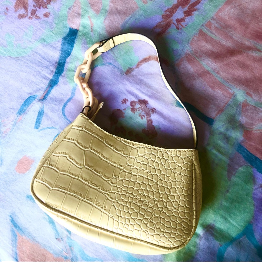 Yellow Faux Croc Shoulder Bag with Chain